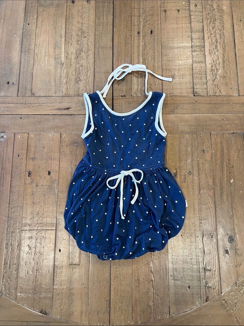 Omi Jo well dressed wolf white star blue halter bubble romper 2 years July 4